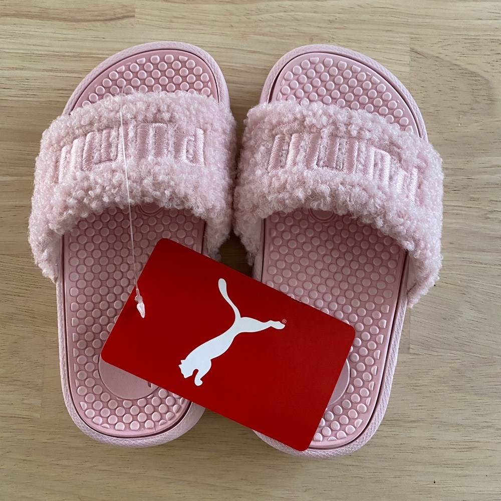 NWT Cool Cat Sherpa Slide Sandals Puma Light Pink Kids Size 11